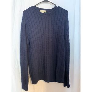 Preswick & Moore Men's Medium 100% Cotton Blue Cable Knit Pullover Sweater